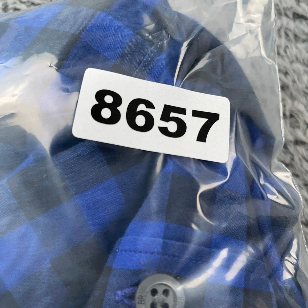 Banana Republic Shirt Mens Large Blue Black Buffalo Plaid Slim Fit Long Sleeve